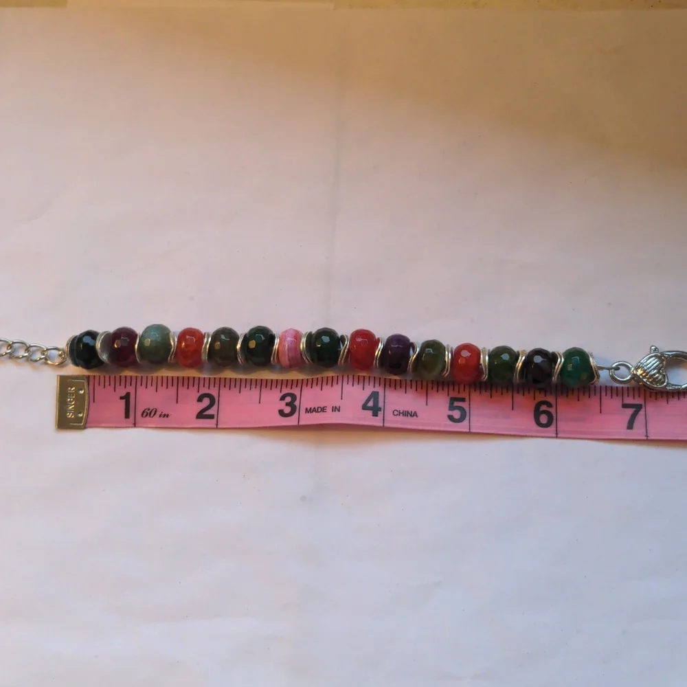 New Agate Bracelet.  Multi color, faceted.  Silver. Handcrafted.  7 1/2